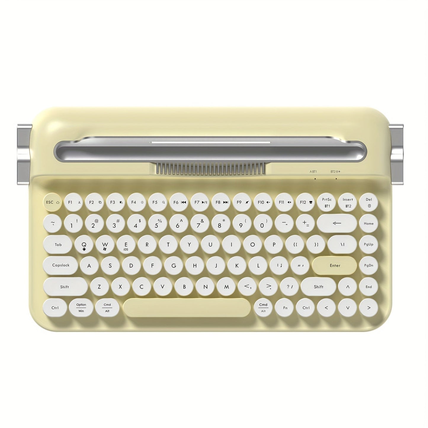 Retro Wireless Keyboard AJAZZ AF84 2.4G Dual-Mode – 84 Keys, Type-C Charging, Built-In Phone Stand, Classic Vintage Design for PC, Mac, Laptop & Tablet | Yellow