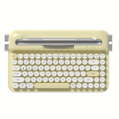 Retro Wireless Keyboard AJAZZ AF84 2.4G Dual-Mode – 84 Keys, Type-C Charging, Built-In Phone Stand, Classic Vintage Design for PC, Mac, Laptop & Tablet | Yellow
