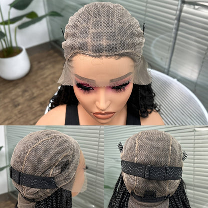 Goddess Braided Wig Knotless Bohemian Square Braid Full Lace Curly Wave 14-16 Inch Black Burgundy Brown Natural Hairline Protective Style Synthetic Wig for Women