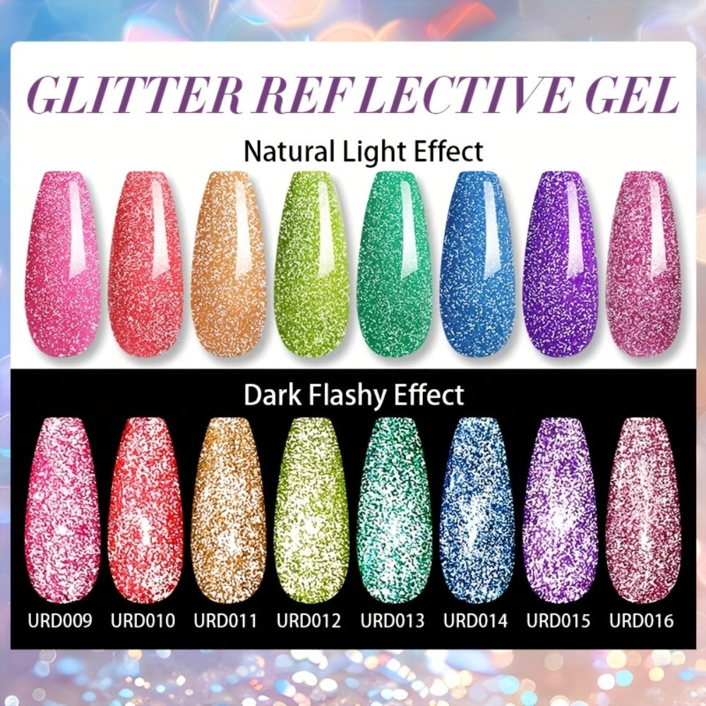 Gel Nail Polish – Reflective Glitter UR SUGAR 15ml Fluorescent Neon Shimmer UV LED Soak Off Semi Permanent Nail Art Varnish Manicure Set