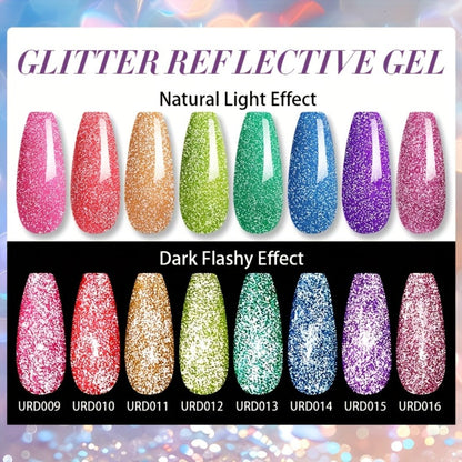 Gel Nail Polish – Reflective Glitter UR SUGAR 15ml Fluorescent Neon Shimmer UV LED Soak Off Semi Permanent Nail Art Varnish Manicure Set