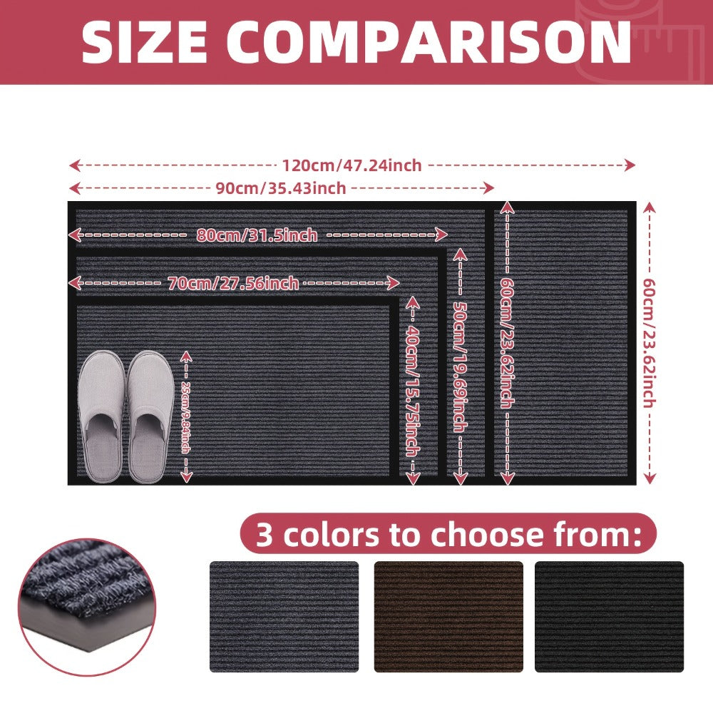 Two-Piece Ribbed Entry Door Mat Set in Black, Brown or Dark Gray with Three Exact Size Options