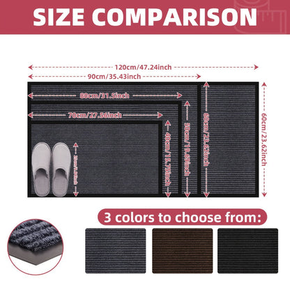 Two-Piece Ribbed Entry Door Mat Set in Black, Brown or Dark Gray with Three Exact Size Options