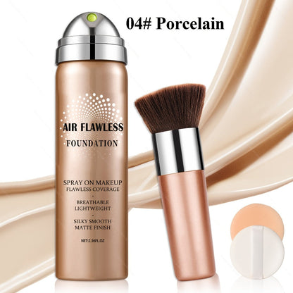 Full Coverage Liquid Foundation Airspray Kit Buildable Formula 6 Shades - Natural Beige Nude Porcelain Tan Medium Natural Satin Finish
