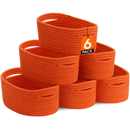 Basket Storage Organizer 6-Pack Cotton Rope Cube Bins 11 x 7 x 5 Inch in Five Color Options