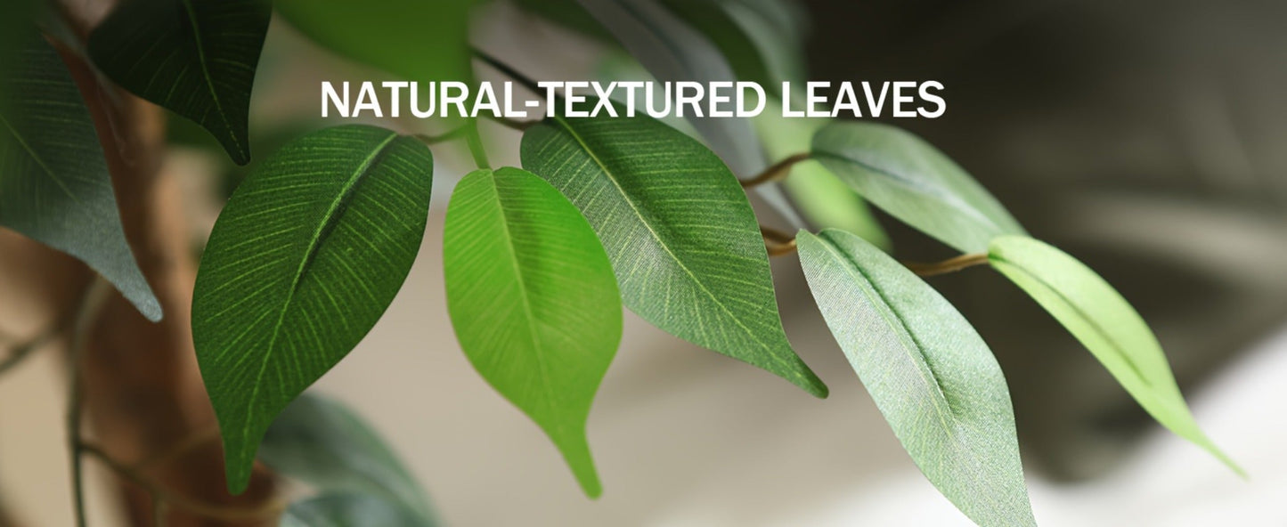 Artificial Ficus Tree Tall Fake Potted Plant Natural Wood Trunk Lifelike Silk Leaves 4FT 5FT 6FT 7FT Indoor Outdoor Living Room Bedroom Office Home Decor No Maintenance