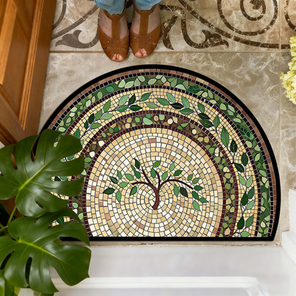 Semicircle Mosaic-Vine Floor Rug with Pictured Green and Cream Pattern in 23.62-by-35.4-Inch Size