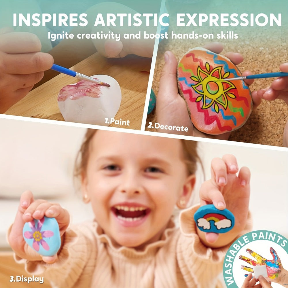 Stone Painting Set Glow in the Dark for Kids – Graffiti Puzzle Outdoor Art Craft Activity Kit Non-Toxic Screen-Free Creative Birthday Party Gift for Boys Girls Ages 5+