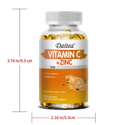 Dietary Supplement Vitamin C 1200mg and Zinc 20mg Softgels in a 120-Count Bottle for Daily Supplement Routines