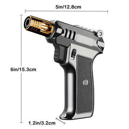 Pistol-Grip Refillable Butane Torch Lighter with Straight Flame in Black, Gold or Silver Finishes