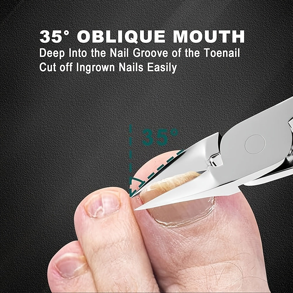 Angled Nail Clipper Set, Four Black-Handle Clipper Tools with Curved Jaws, File and Round Accessory