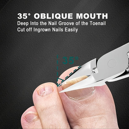 Angled Nail Clipper Set, Four Black-Handle Clipper Tools with Curved Jaws, File and Round Accessory