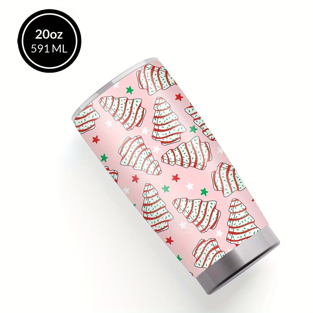 Insulated Tumbler 20oz Christmas Tree Cookie Graphic in Pink Stainless Steel with Lid and Straw