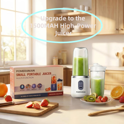 Portable Blender Juicer Double Cup 1500mAh Rechargeable – Food-Grade ABS Multifunctional Fruit Vegetable Juicer | USB Charging Gift Box | Blue Pink White Summer Kitchen Essential