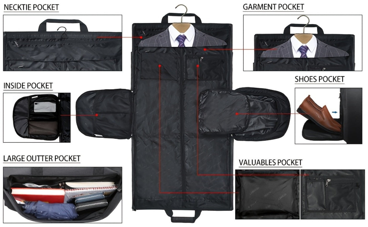 Carry On Luggage – 17 Pockets, 55L, Convertible, for Travel – detail view 11