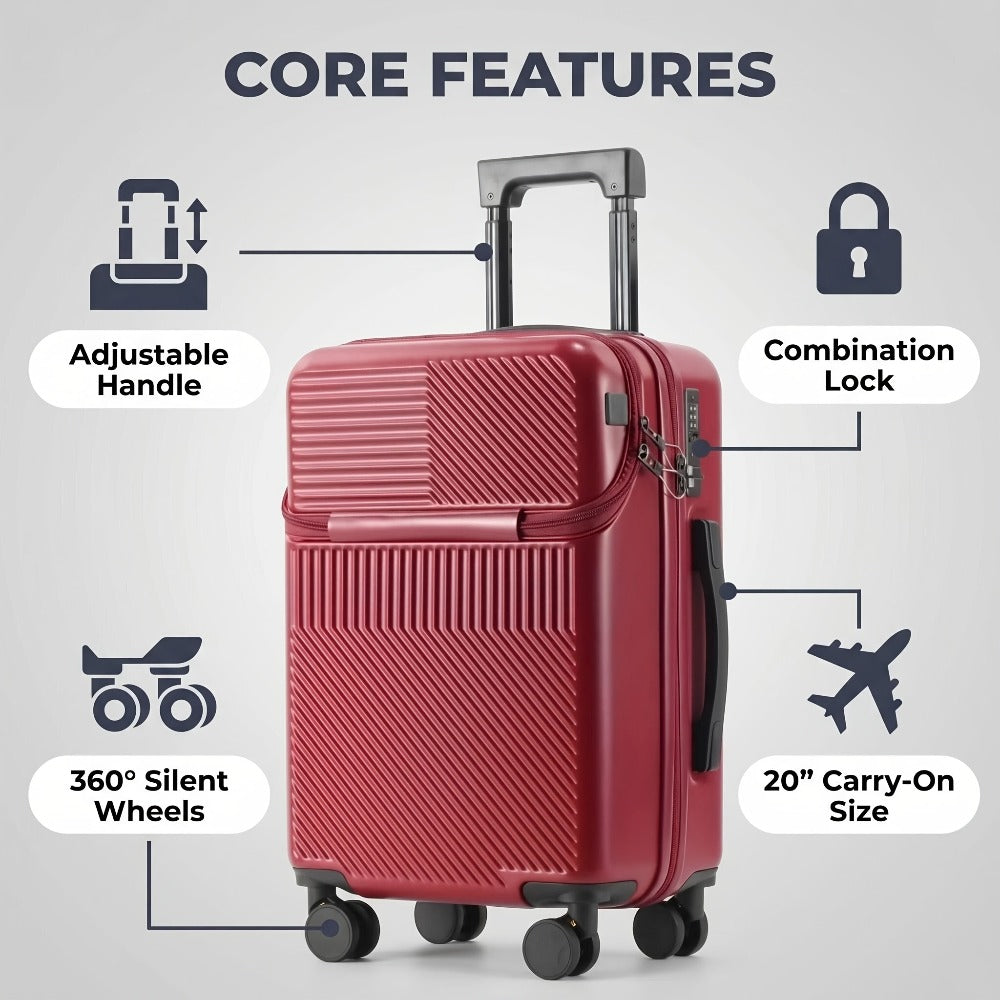 Carry On Luggage – 5 Colors, 20 Inch, Combination Lock, Spinner Wheels – front view