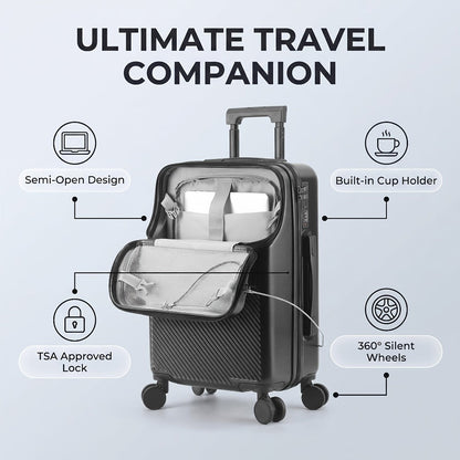 Carry On Luggage – 20 Inch, Combination Lock, Lightweight, for Travel – front view