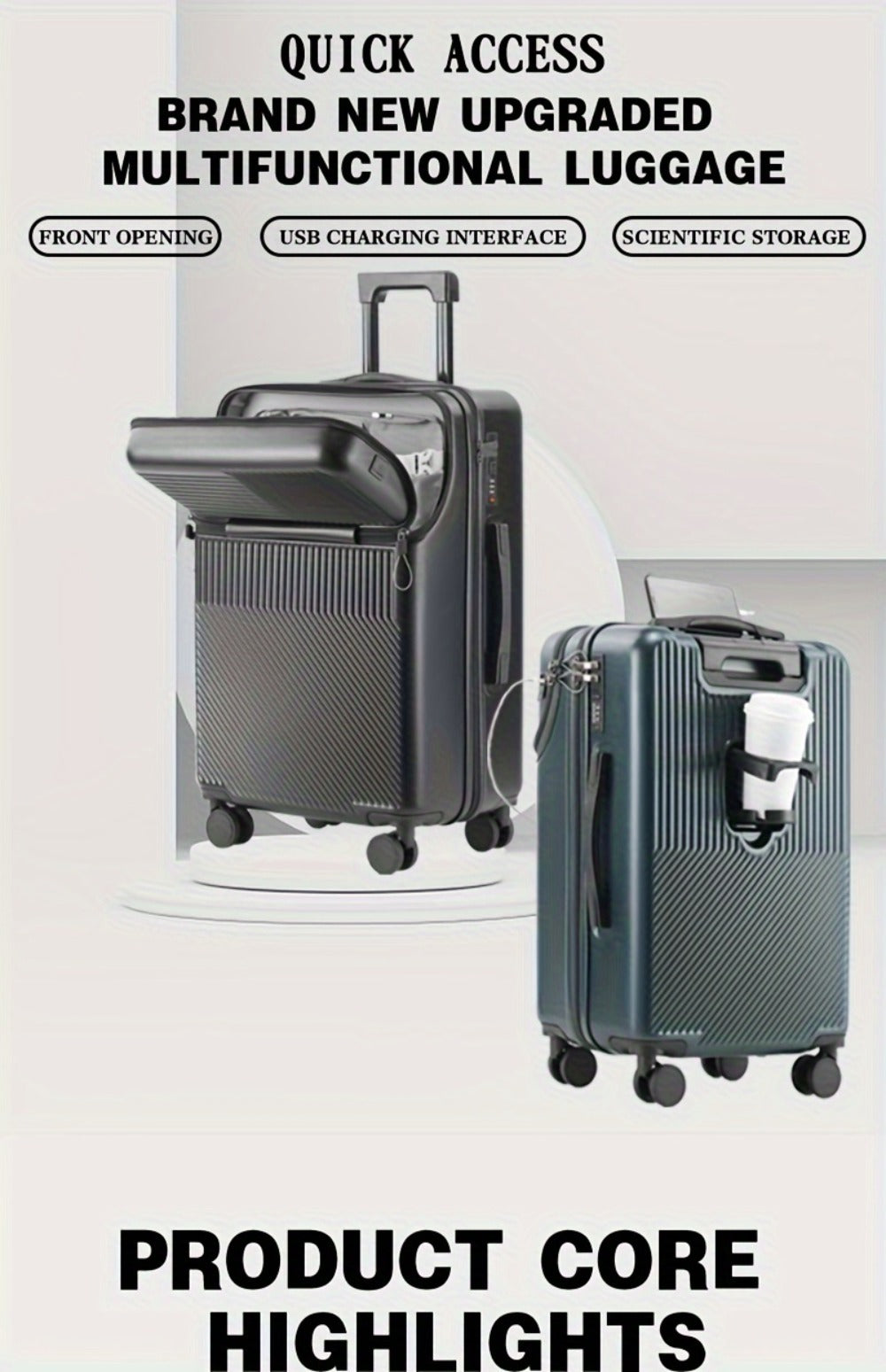 Carry On Luggage – 20 Inch, USB Charging, Spinner Wheels, for Travel – detail view 11