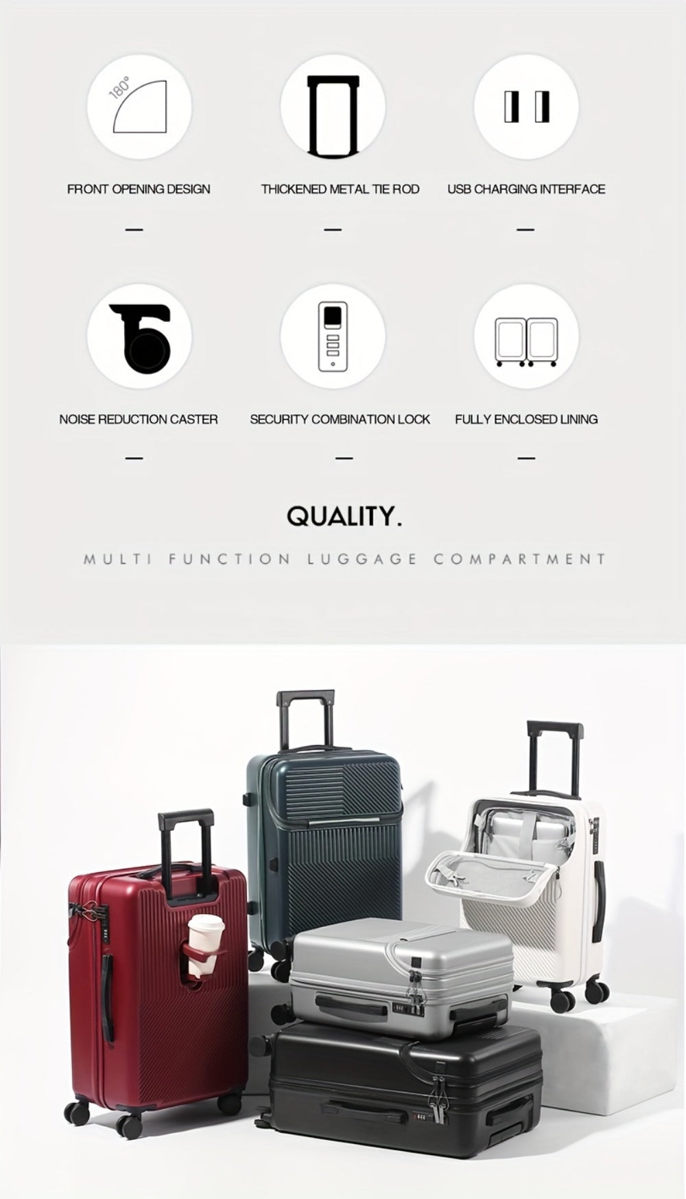 Carry On Luggage – 20 Inch, USB Charging, Spinner Wheels, for Travel – detail view 12
