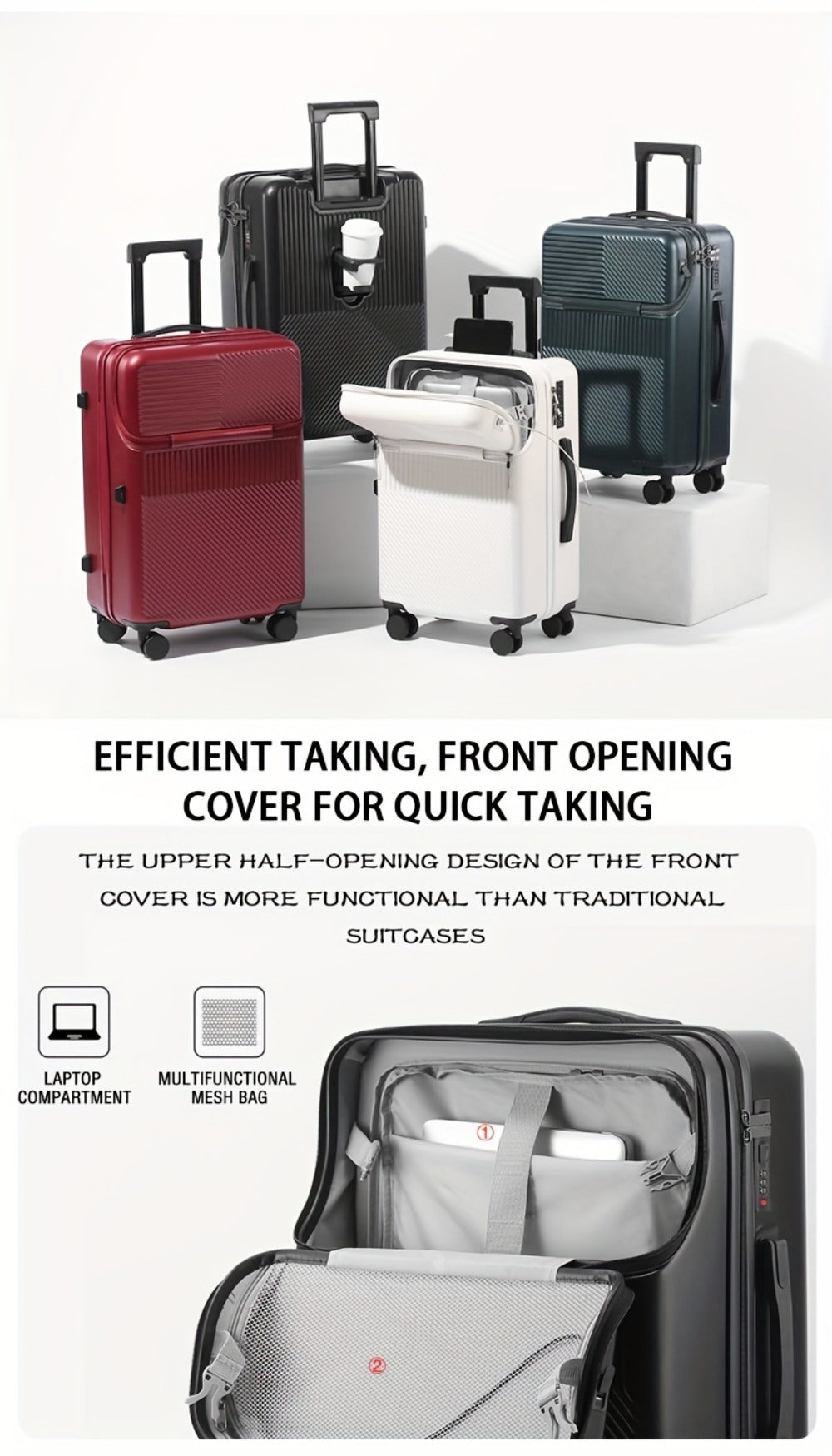 Carry On Luggage – 20 Inch, USB Charging, Spinner Wheels, for Travel – detail view 14