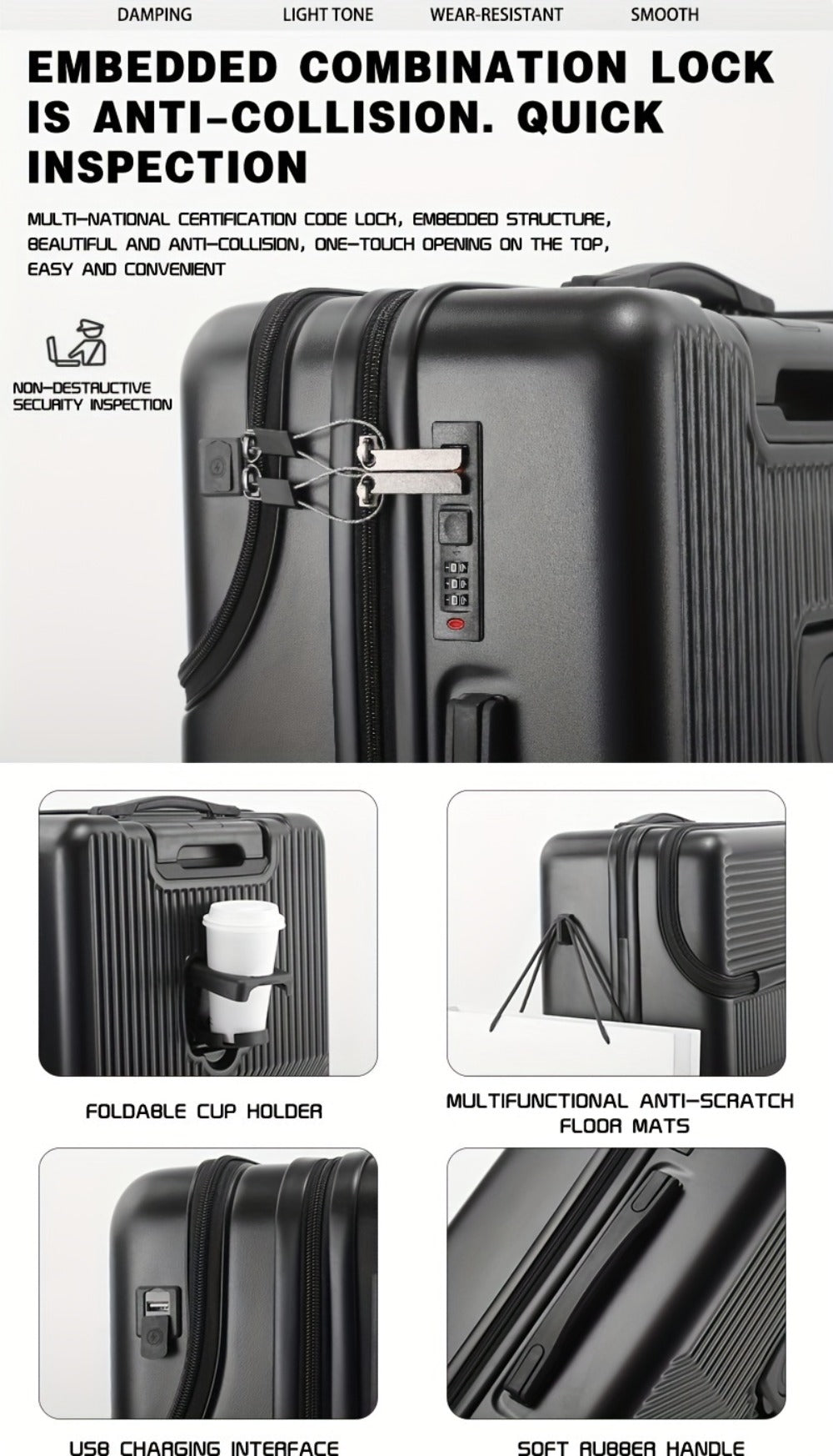 Carry On Luggage – 20 Inch, USB Charging, Spinner Wheels, for Travel – detail view 16