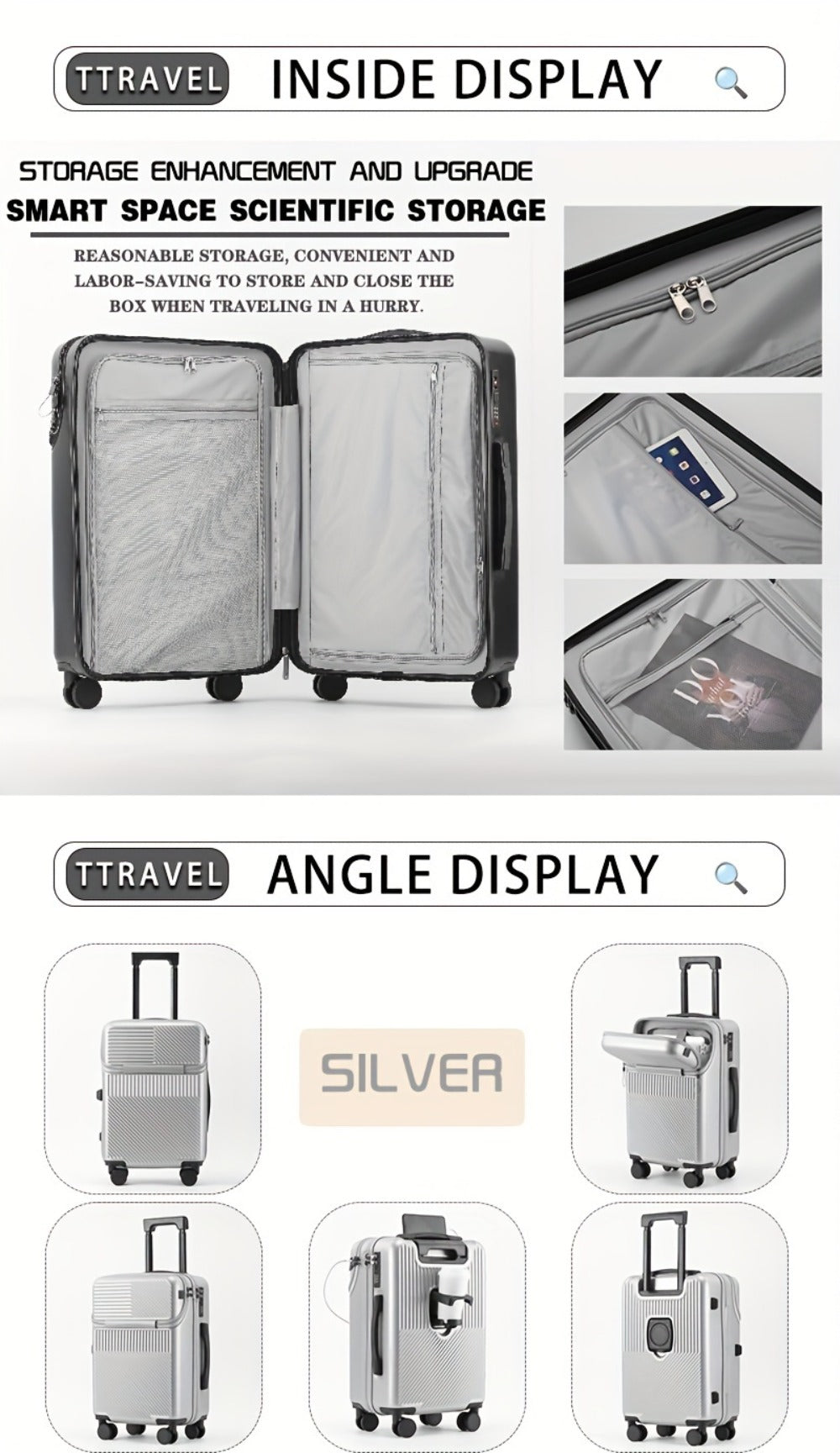Carry On Luggage – 20 Inch, USB Charging, Spinner Wheels, for Travel – detail view 17