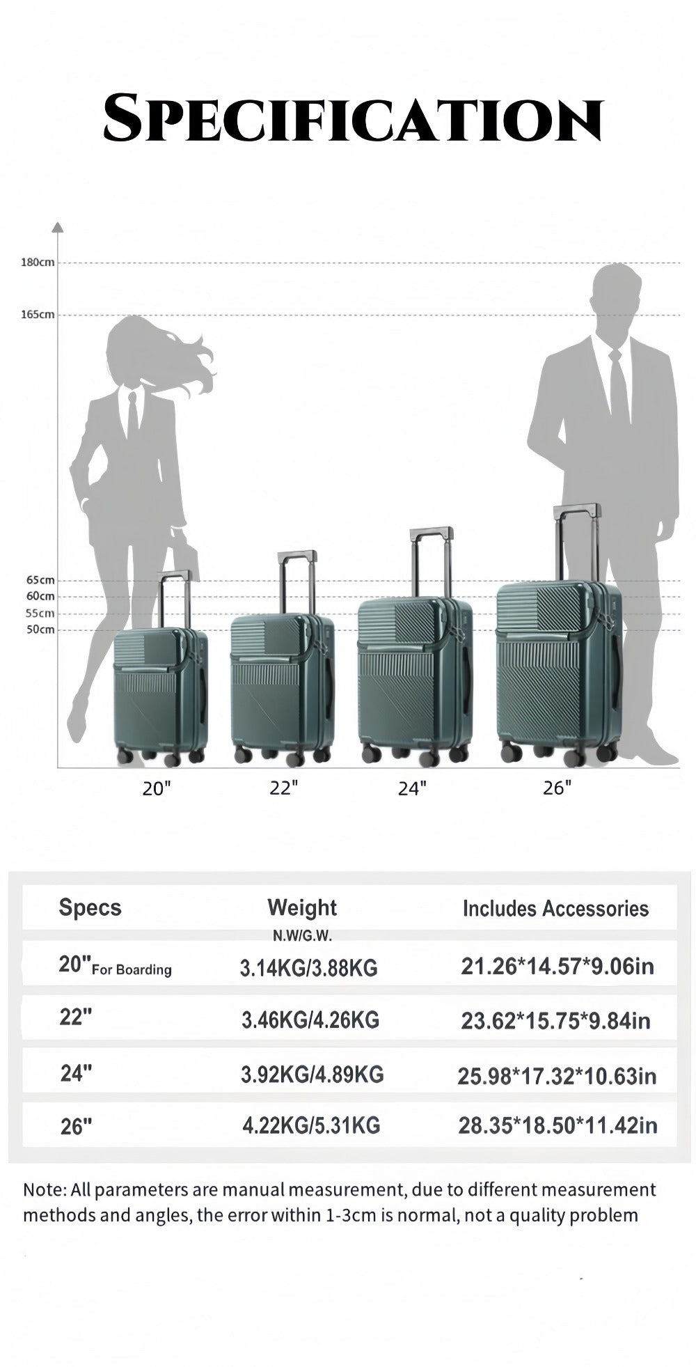 Carry On Luggage – 26 Inch, Combination Lock, for Travel – detail view 20
