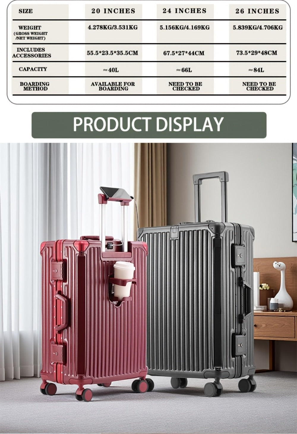 Carry On Luggage – 26 Inch, Large Capacity, Lightweight, for Travel – detail view 30