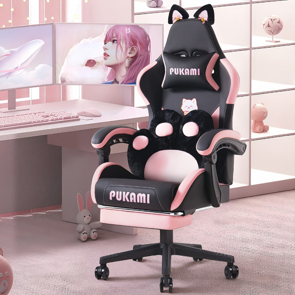 Gaming Chair, Cat Ear with Footrest & Lumbar Support - Kawaii Cute Reclining Computer shown in the main product view