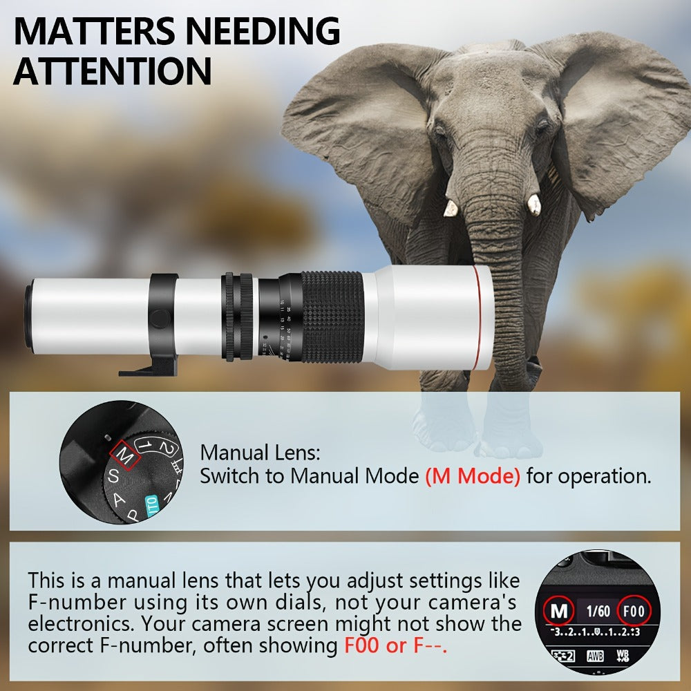 500mm F/8 Manual-Focus Telephoto Lens with T-Mount Adapters in Four Canon EF or Nikon F Options