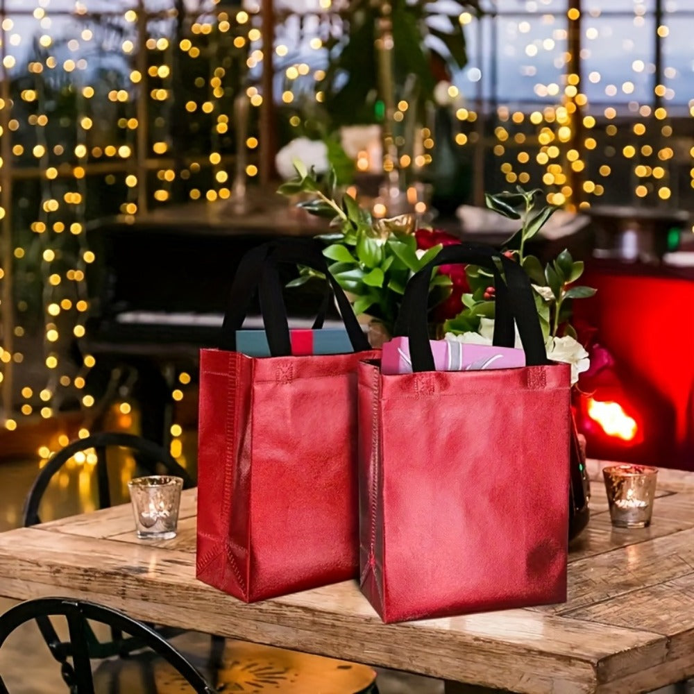 Twenty-Four Glossy Gift Bags in Mixed Colors, Each Measuring 8 by 10 by 4 Inches with Carry Handles
