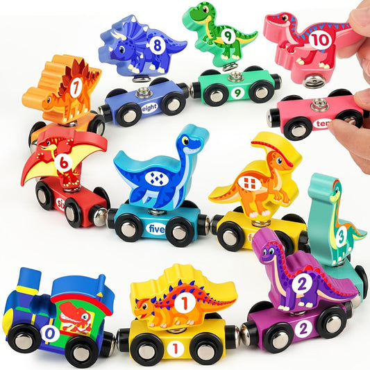 Magnetic Dinosaur Number Train Set for Kids Ages 3-5 – 11PCS Wooden Magnetic Train Toy with Engine & Numbered Cars, STEM Educational Learning Toy, Birthday Christmas Gift for Toddler Boys