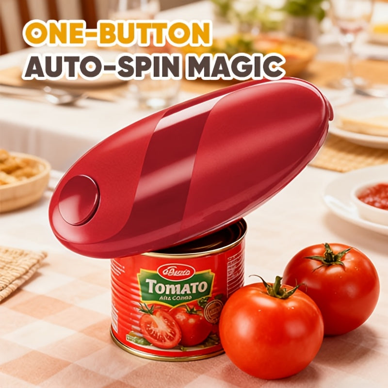 Low-Profile One-Touch Can Opener with Round Start Button in Two Cordless Color Designs, Red or Black