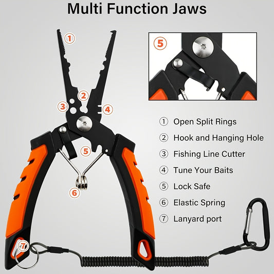 Fishing Tool Kit 6-Piece Corrosion Resistant Pliers Fillet Knife Fish Lip Gripper Braid Scissors Tool Retractor with Lanyard Fishing Gifts for Men