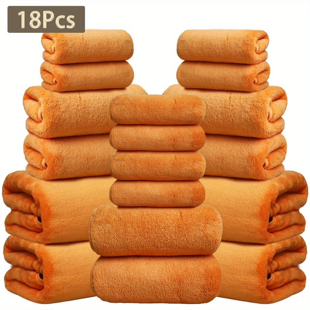 Coral Velvet Bath Towel Set 18pcs – 4 Bath Towels 4 Hand Towels 10 Washcloths Hotel Quality Soft Absorbent