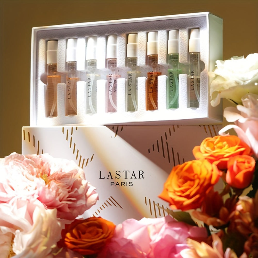 Mini Perfume Set for Women 8 Piece Gift Box Woody Floral Fruity Fragrance Sampler Kit Long Lasting TSA Compliant Travel Friendly 0.81oz Each Holiday Christmas Birthday Gift