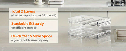 Water Bottle Rack Kitchen Organizer Stackable Plastic Holder with 5, 6, 8, 9, 11 or 12-Bottle Options