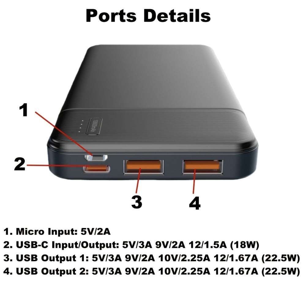 Power Bank 10000mAh 5V for Heated Clothing with PD 22.5W Charging in Black or White Battery Pack