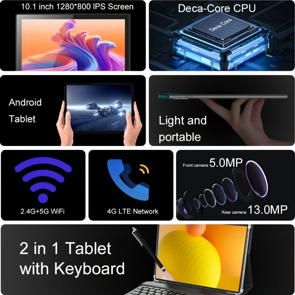 4G LTE Pink Tablet 10.1 Inch 2-in-1 Android 6GB RAM 128GB SSD 1280x800 IPS HD Touchscreen WiFi Dual Camera with Keyboard Mouse Case for Work School Travel Women