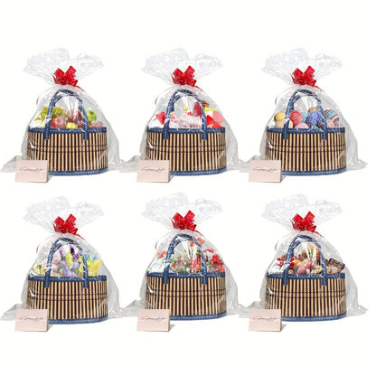 Bamboo Storage Baskets 6-Pack in Oval or Round Shapes with Nine Color and Shape Variants for Home Organization