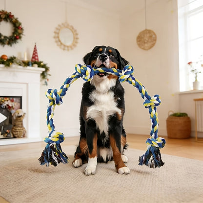 Dog Toy Six-Knot Twisted Rope Bone in Two Colorways for Tug, Fetch and Chew Play with Medium or Large Dogs