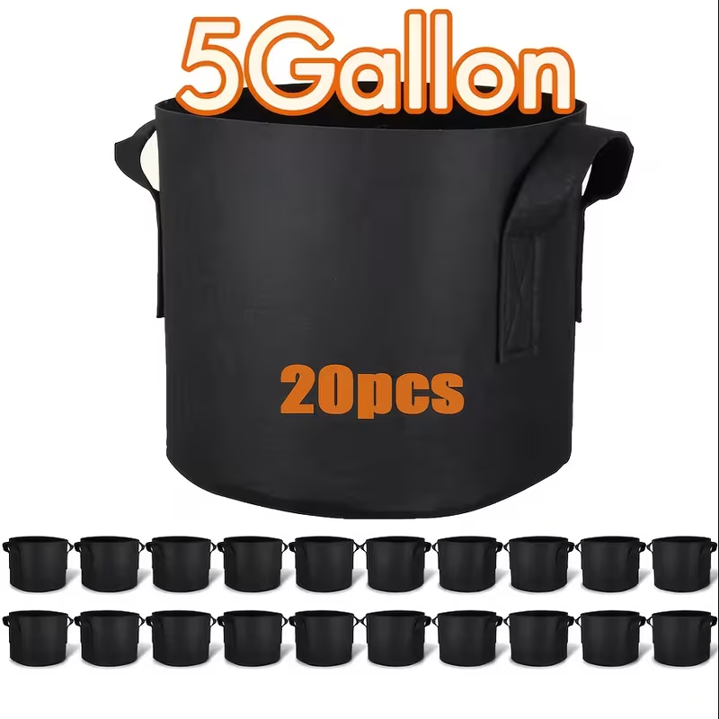 Black 5-Gallon-Labeled Grow Bags with Handles in 10-Pack or 20-Piece Checkout Options for Garden Planting