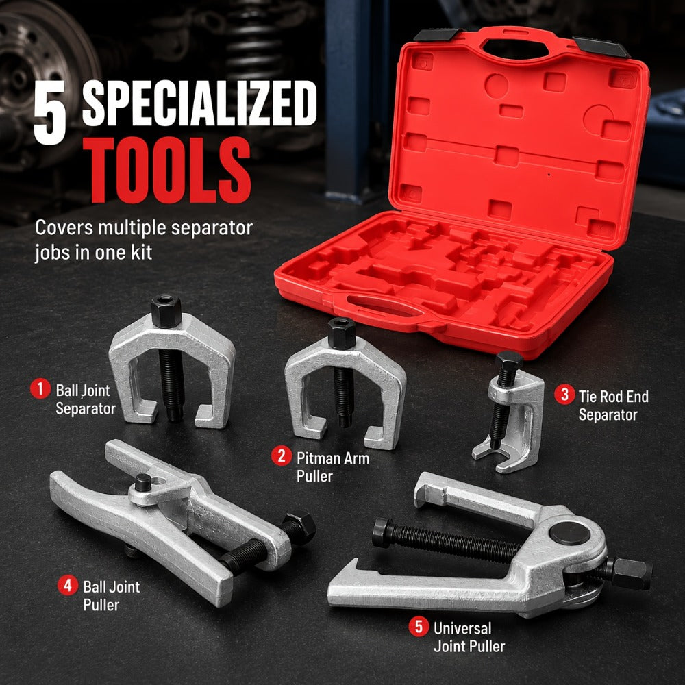 Ball Joint Separator Tool Set 5-PC – Tie Rod Pitman Arm Remover Kit, Forged Chrome Steel, Non-Marring, Fits Truck SUV Car, Perfect Mechanic Gift for Men