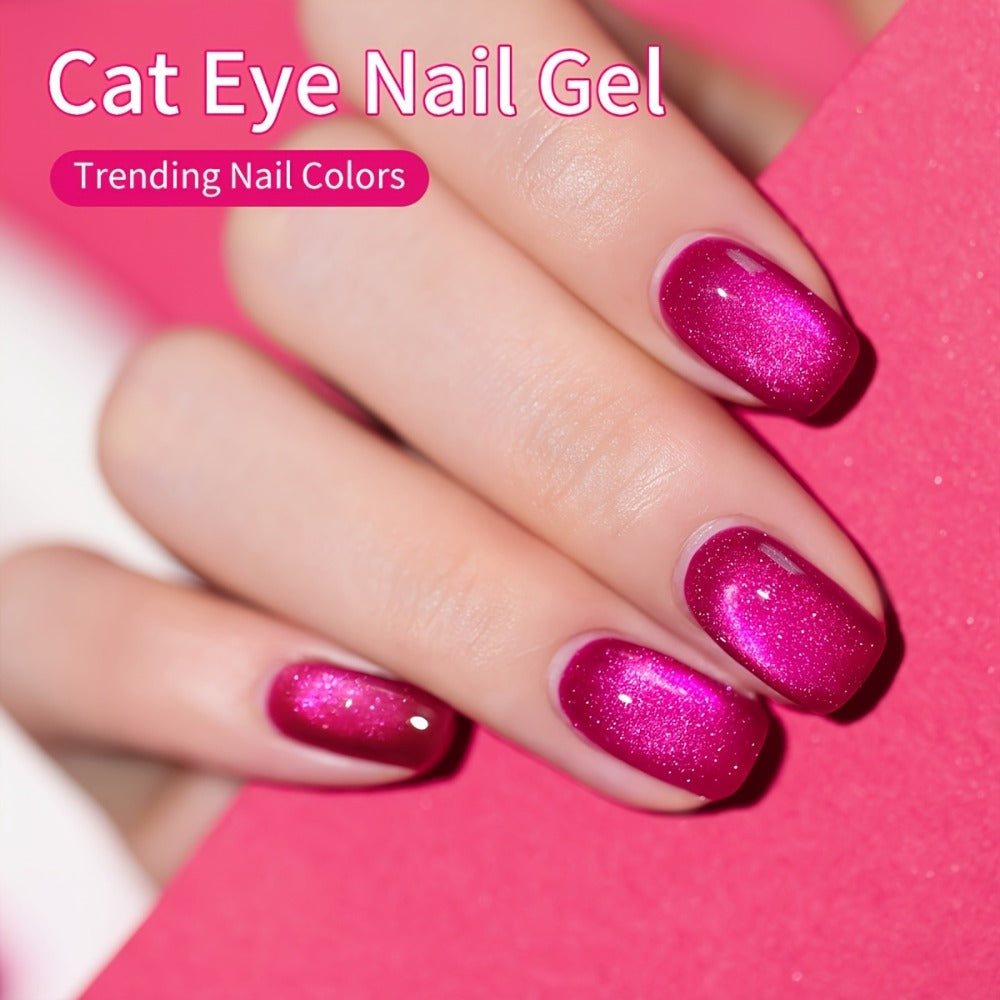 Gel Nail Polish 6-Color Berry Magnetic Cat-Eye Set in Frame Bottles with Plum-to-Magenta Shades