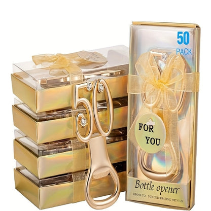 Rhinestone Bottle Opener Party Favors, 50-Piece Gold Set for Birthday, Wedding and Anniversary Guest Gifts