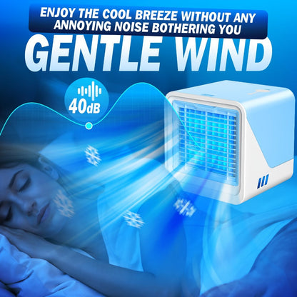 Portable Air Cooler 3-in-1 Mini Personal Air Conditioner Humidifier Fan with Atmosphere Light USB Powered Desktop Evaporative Cooler for Home Office Bedroom Travel Blue Black Green