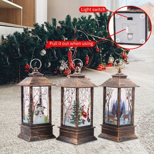 Christmas Lantern Candlestick Nightlight Set 3pcs – Santa Snowman LED Table Decoration Light Battery Operated Holiday Home Decor