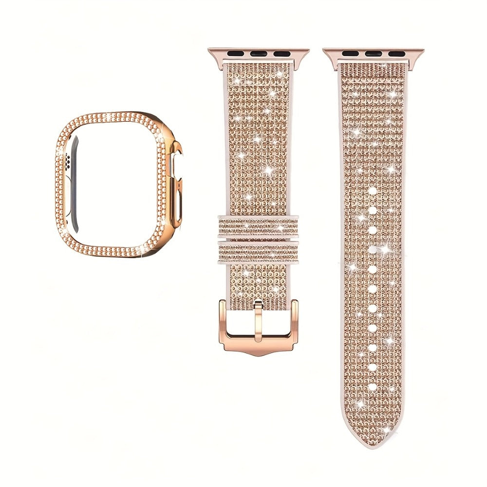 Rhinestone Mesh Watch Band and Matching Case Set for Apple Watch in 19 Color-and-Size Options