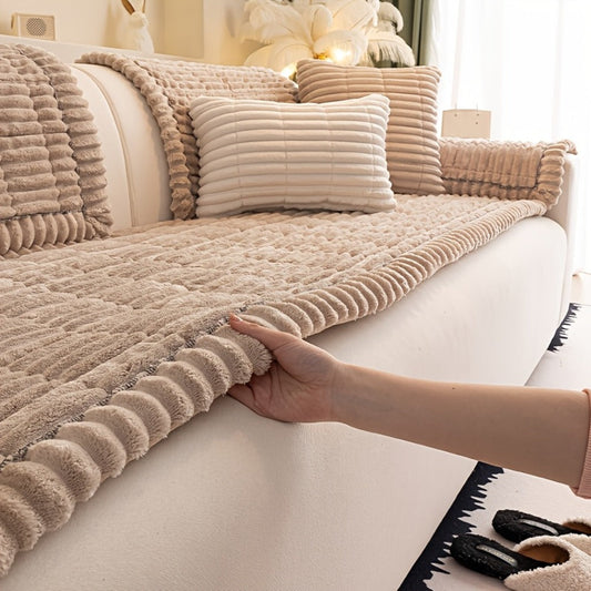 Sofa Cushion Cover Plush Velvet Washable Seat Pad Wavy Edge Soft Kapok Filling for Couch Loveseat 1 2 3 4 Seater — Easy Install Home Decor Protection