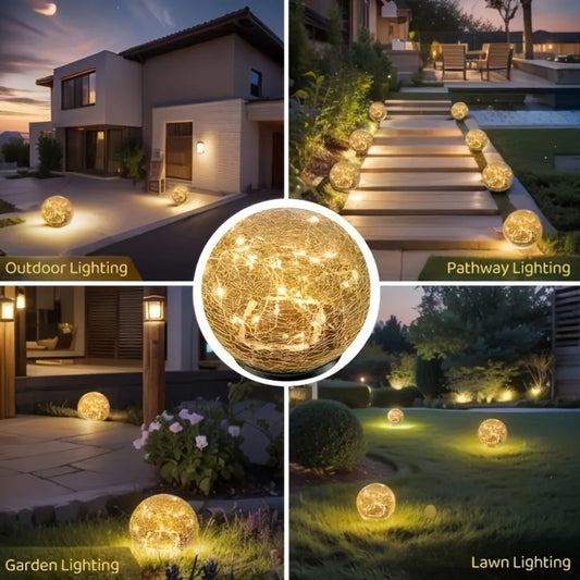 Solar Garden Lights Cracked Glass Globe Stakes, IP44 in 2- or 4-Piece Sets with Warm White LEDs